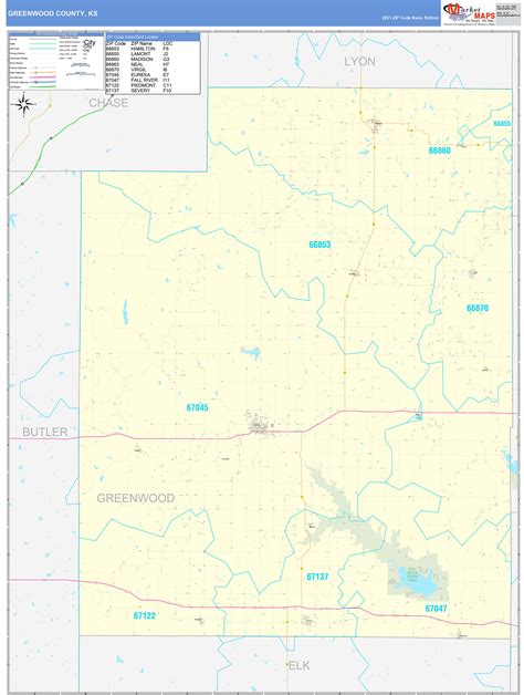 Greenwood County, KS Zip Code Wall Map Basic Style by MarketMAPS - MapSales