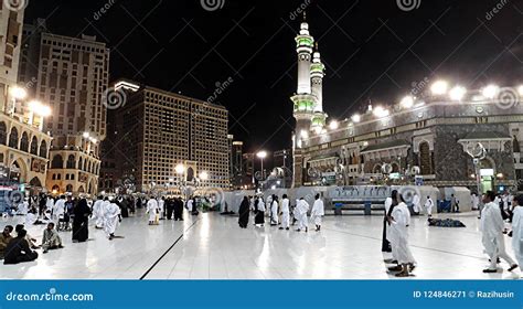 View of People Walking To Masjidil Haram Mosque in Makkah City at Night, during Umrah Season ...