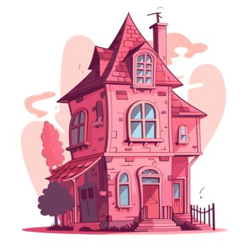 Pink House, Sticker Clipart Pink Little Cottage House Vector Illustration Cartoon, Sticker ...