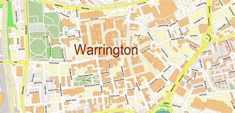 Warrington Area UK Map Vector City Plan High Detailed Street Map editable Adobe Illustrator in ...