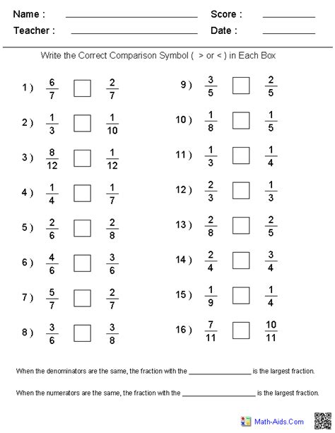 Numerator And Denominator Worksheets