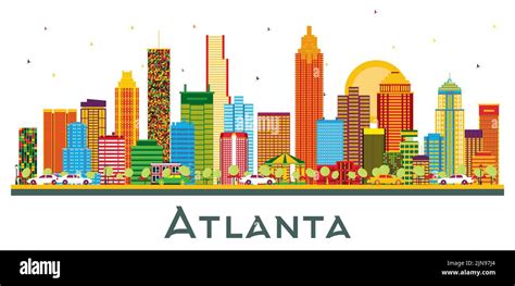 Atlanta Georgia USA City Skyline with Color Buildings and Blue Sky Isolated on White. Vector ...