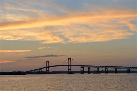 Newport Bridge At Sunset Stock Photo - Download Image Now - iStock