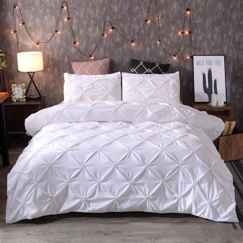 White Duvet Cover Set Pinch Pleat 2/3pcs Twin/Queen/King Size Bedclothes Bedding Sets Luxury ...