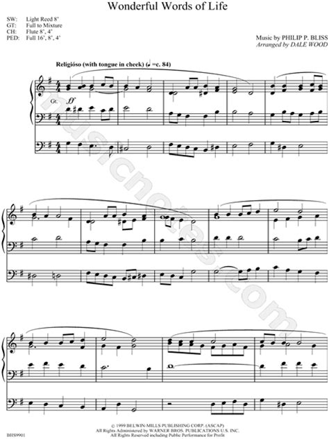 Philip P. Bliss "Wonderful Words of Life" Sheet Music in G Major - Download & Print - SKU: MN0028746