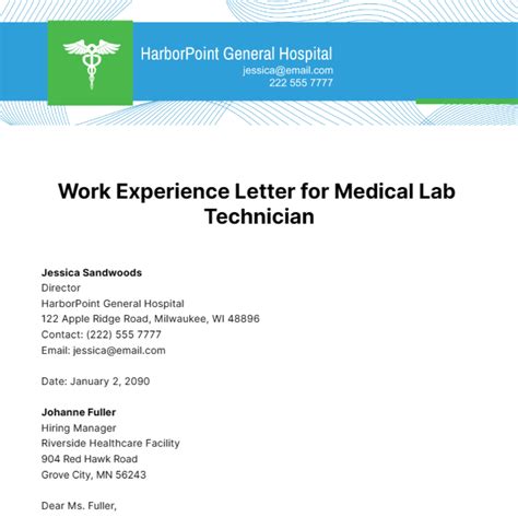 Free Work Experience Letter for Medical Lab Technician Template - Edit ...