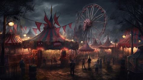 Premium Photo | A haunted carnival with evil games and rides