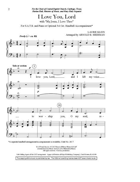 I Love You, Lord (SATB ) by Laurie Klein/ar | J.W. Pepper Sheet Music