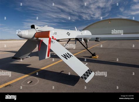 USAF Predator pilotless surveillance drone at Creech USAF base AFB Navada NV USA Indian Springs ...