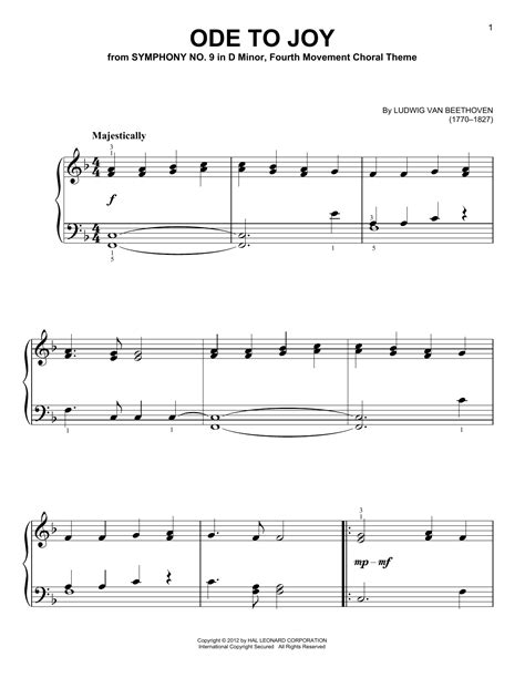 Ode To Joy by Ludwig van Beethoven Sheet Music for Easy Piano at Sheet Music Direct
