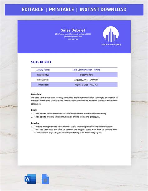 Meeting Debrief Template