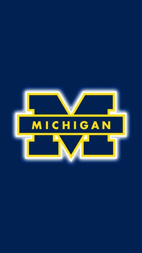 the michigan wolverines logo is shown on a dark blue background with yellow and white stripes