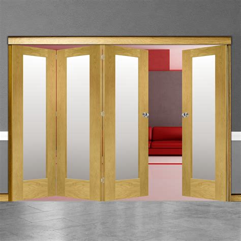 4 Door Pattern-10 Oak Folding Sliding Room Divider Obscure Glass