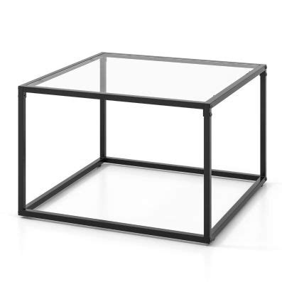 70 CM Modern Square Glass Coffee Table with Metal Frame - Costway