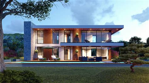 Contemporary House High Quality Exterior Scene 3D model 1