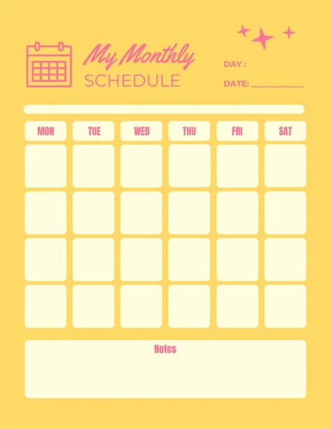 Yellow and Pink Minimalist My Monthly Schedule Template - Venngage