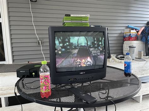 Playing some split-screen Halo 2 outside on a crt, doesn’t get much ...