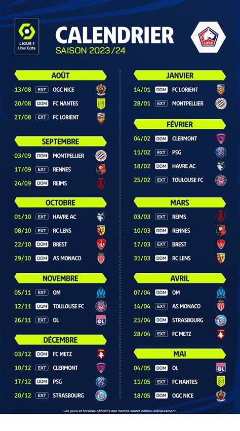 Ligue 1 - Le calendrier complet du LOSC pour la saison 2023-2024