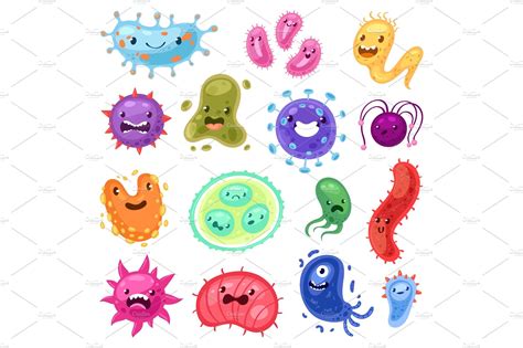 Viruses vector cartoon bacteria | Graphic Objects ~ Creative Market