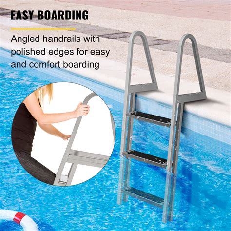 VEVOR Removable Dock Ladder with Rubber Mat, Pontoon Boat Ladder with Mounting Hardware, Swim ...