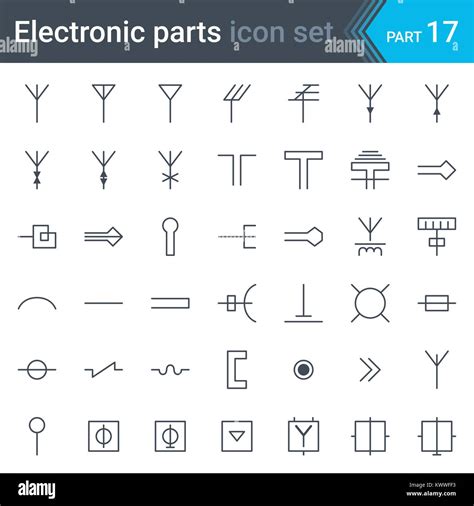 Diagrama de circuitos eléctricos y electrónicos símbolos conjunto de antenas, antenas, guías de ...