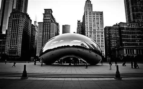 Chicago, Reflection, Sculpture, Monochrome, Cloud Gate, The Bean Wallpapers HD / Desktop and ...