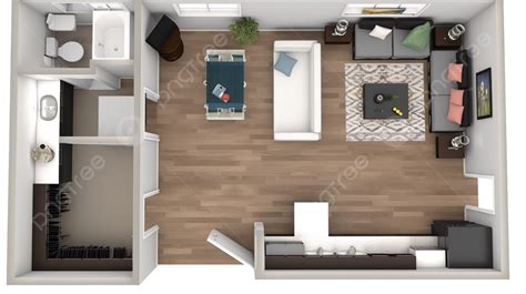 Rendering Of A Studio Apartment Floor Plan Background, Inside Apartment ...