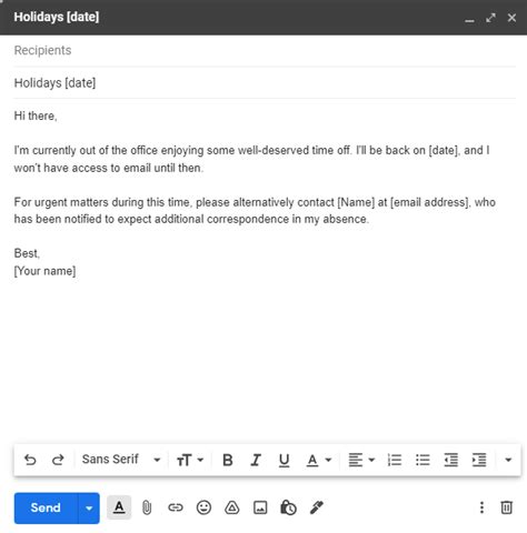 Automatic reply email response template during on vacation - The ...