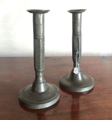 Pair of adjustable pewter candlesticks 19th C | Moorabool Antiques Galleries