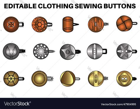 Metal buttons flat sketch set different types Vector Image