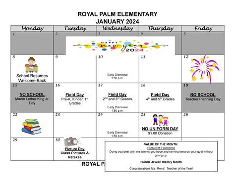 Monthly Activities Calendar – Royal Palm Elementary