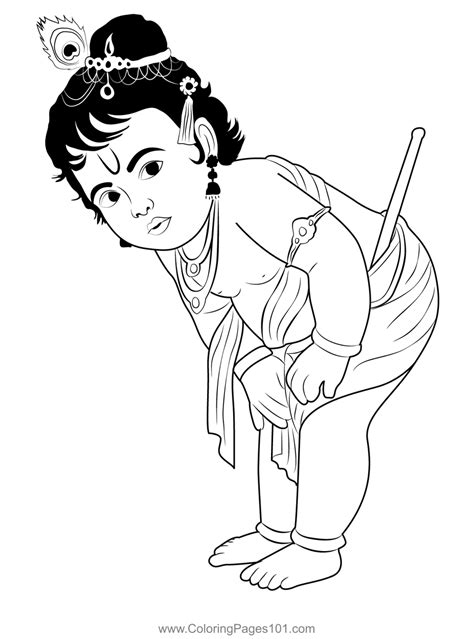 Krishna Coloring Page for Kids - Free Krishna Janmashtami Printable Coloring Pages Online for ...