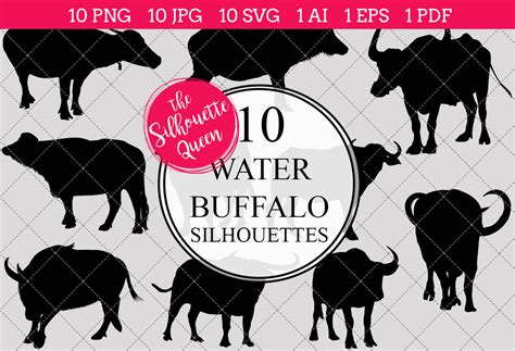 Water Buffalo Silhouette Vector By The Silhouette Queen | TheHungryJPEG