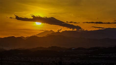 Wallpaper sunset, clouds, mountains, peaks hd, picture, image