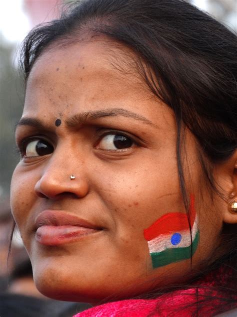 Young Woman with Painted India Flag at Border-Closing Cere… | Flickr