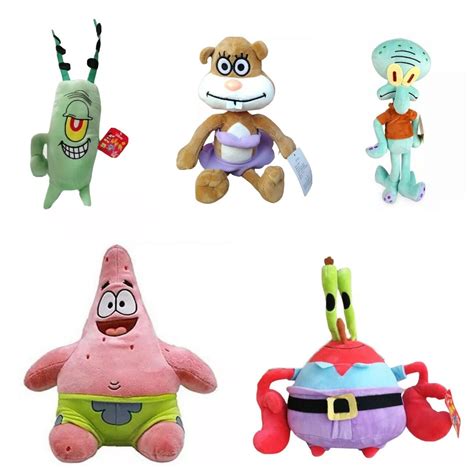 Patrick Star Sandy Cheeks Mr Krabs Squidward & Plankton 5 Plush Set 12 ...