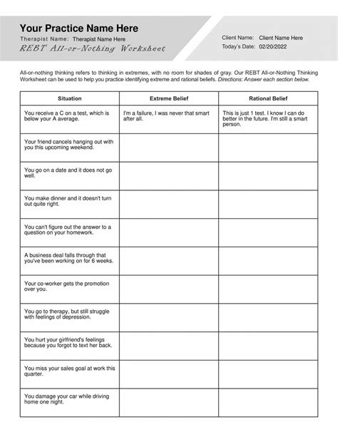 REBT All or Nothing Thinking Worksheet PDF