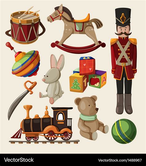 Set of colorful vintage christmas toys for kids Vector Image