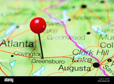 Greensboro pinned on a map of Georgia, USA Stock Photo - Alamy