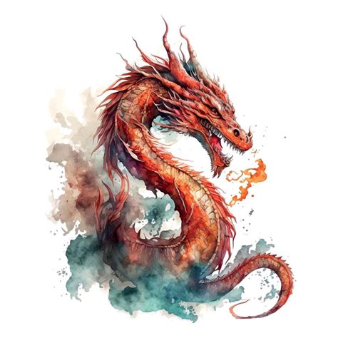 Chinese Dragon vector hand drawn watercolor illustration sketch for ...