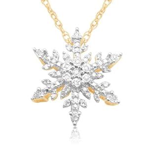 10k Yellow Gold Diamond Snowflake Pendant Necklace | 9032A