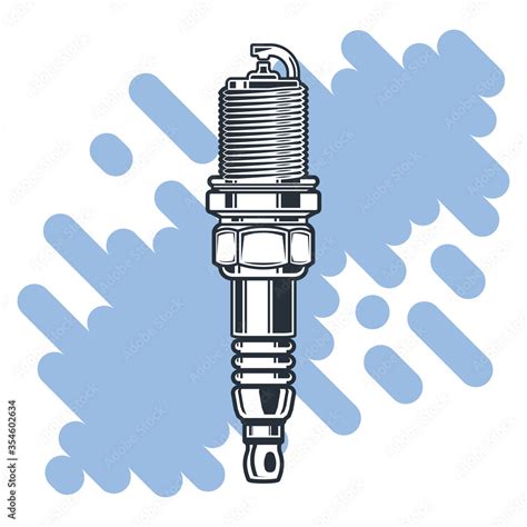 Spark plug. Monochrome illustration of spark plug. Design element for logo, label, emblem, sign ...