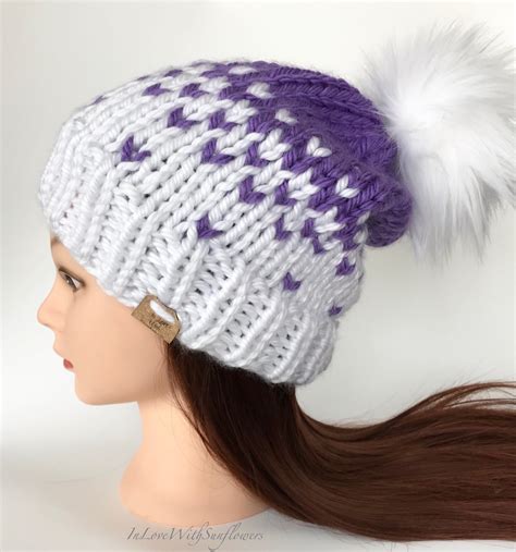 Chunky Knit Hat With Luxury Faux Fur Pom Pom Removable Pom - Etsy | Knitted hats, Chunky knit ...