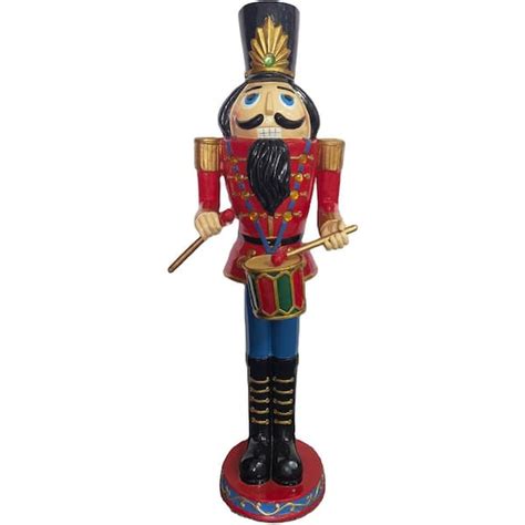 Fraser Hill Farm 48 in. Red Resin Christmas Nutcracker Toy Soldier Playing the Drums with LED ...