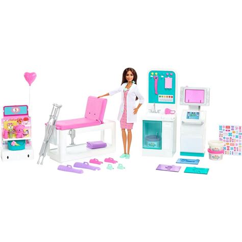 Barbie Careers Fast Cast Clinic Playset, Brunette Barbie Doctor Doll ...