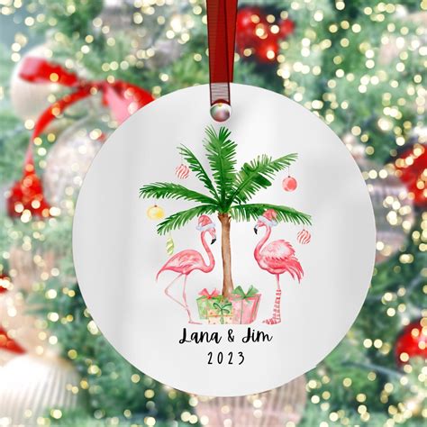 Personalized Christmas Ornament, Flamingo Christmas Ornament, Tropical ...