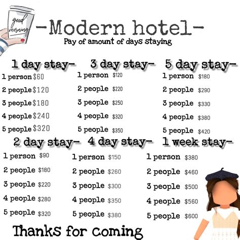 Modern hotel menu decal!! | School decal, Hotel price, Bloxburg decals codes