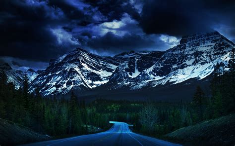 Download Forest Tree Mountain Sky Dark Cloud Man Made Road HD Wallpaper