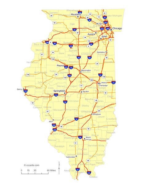 Illinois' Roads - Illinois' Interstates and Highways Map - CCCarto.com