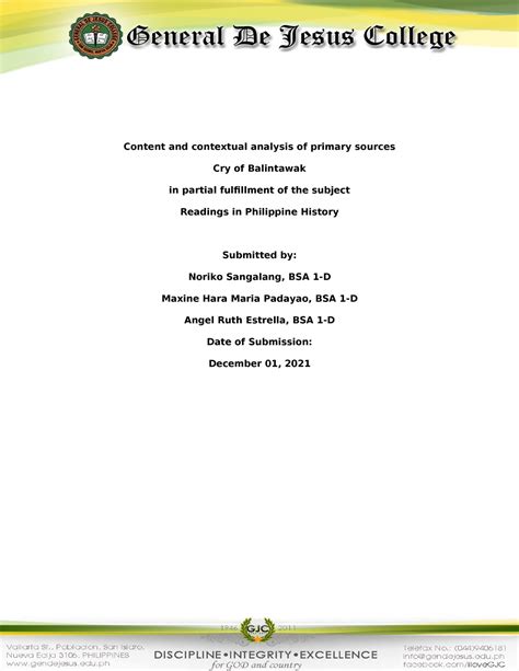 Cry of Balintawak - Content and contextual analysis of primary sources Cry of Balintawak in ...